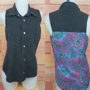 LEVI'S reworked SNAP denim top sleeveless blouse Size Small Y2K